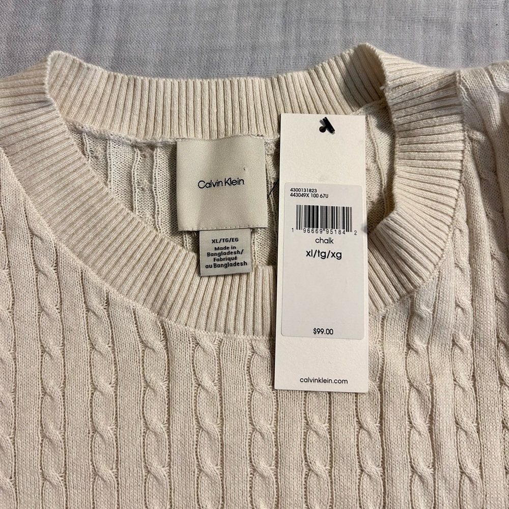 Calvin Klein Cotton Cream Cable-Knit Crew Sweater Sz XL NEW! - Picture 4 of 6